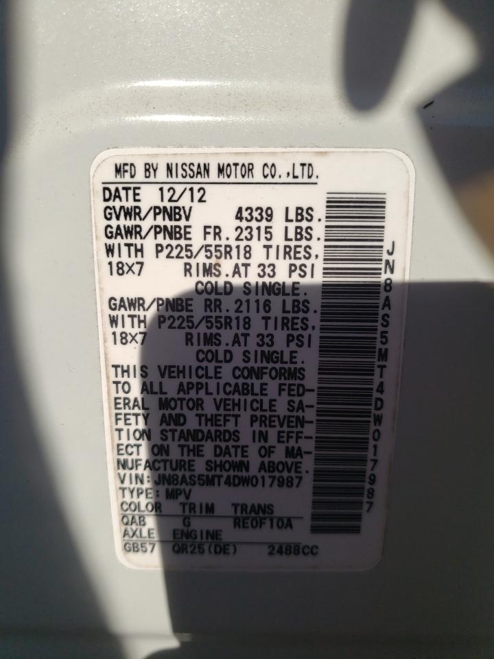 Photo 10 from auction – 2013 NISSAN ROGUE S with VIN JN8AS5MT4DW017987