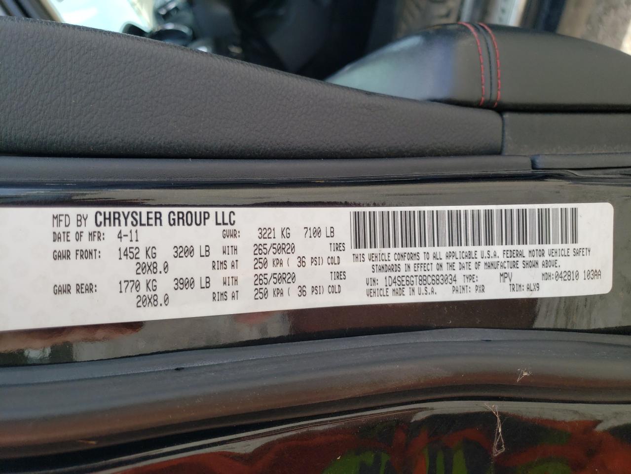 Photo 10 from auction – 2011 DODGE DURANGO R/ with VIN 1D4SE6GT8BC683034