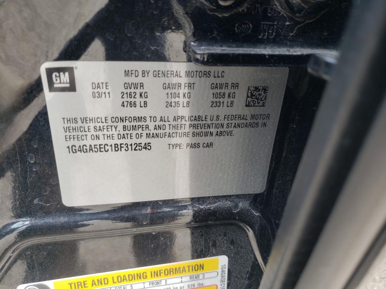 Photo 10 from auction – 2011 BUICK LACROSSE C with VIN 1G4GA5EC1BF312545