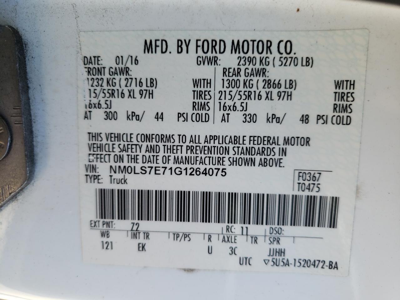 Photo 10 from auction – 2016 FORD TRANSIT CO with VIN NM0LS7E71G1264075