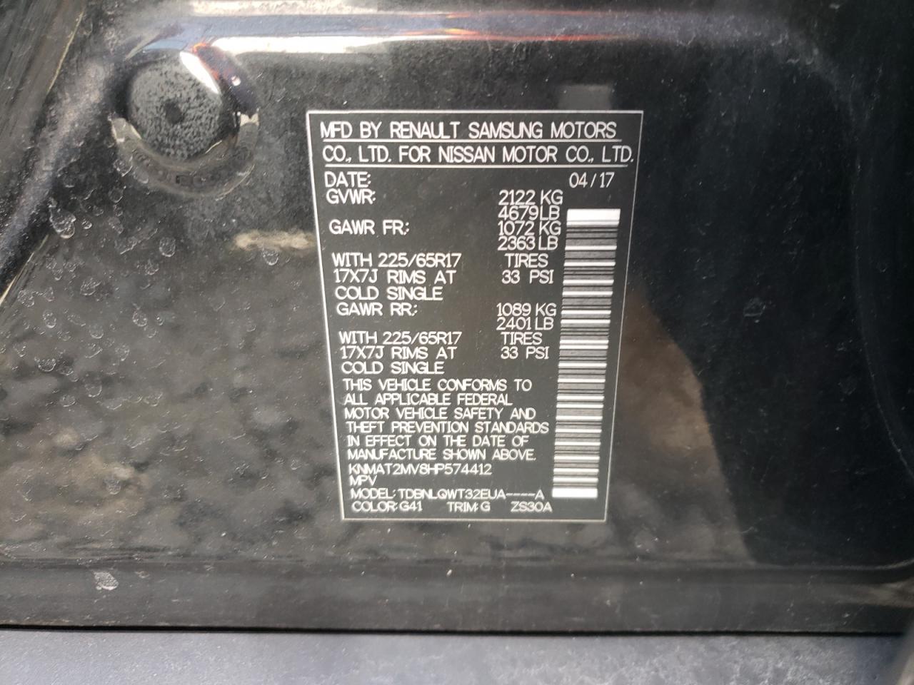 Photo 10 from auction – 2017 NISSAN ROGUE S with VIN KNMAT2MV8HP574412