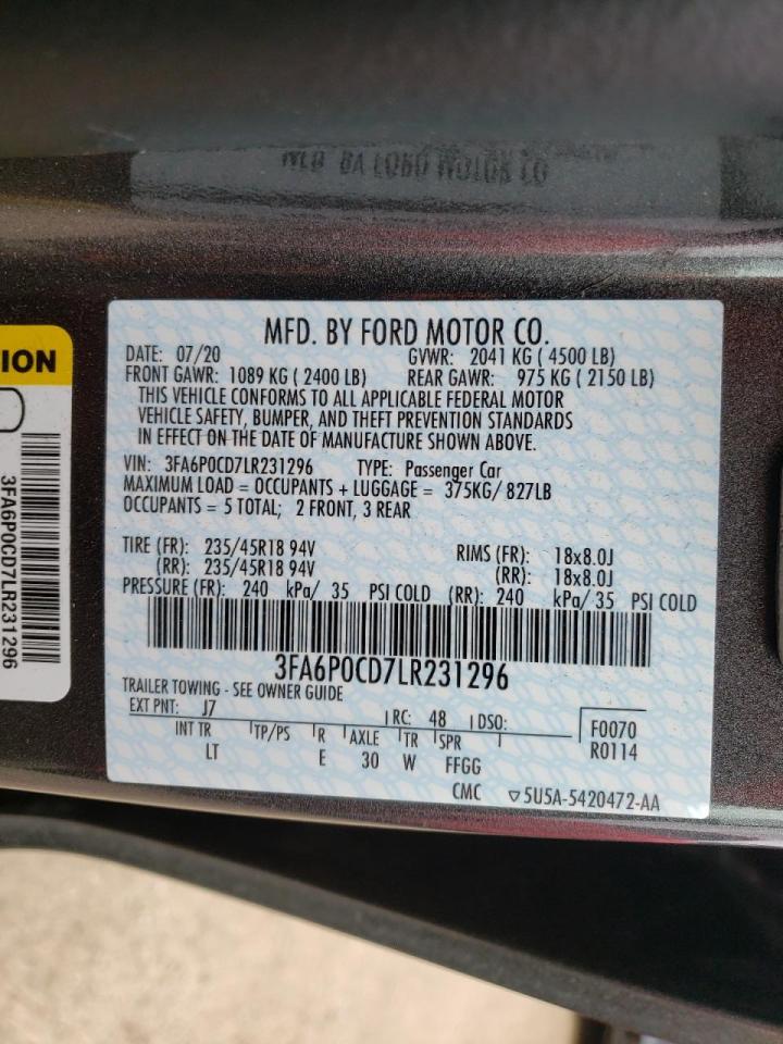 Photo 10 from auction – 2020 FORD FUSION SEL with VIN 3FA6P0CD7LR231296