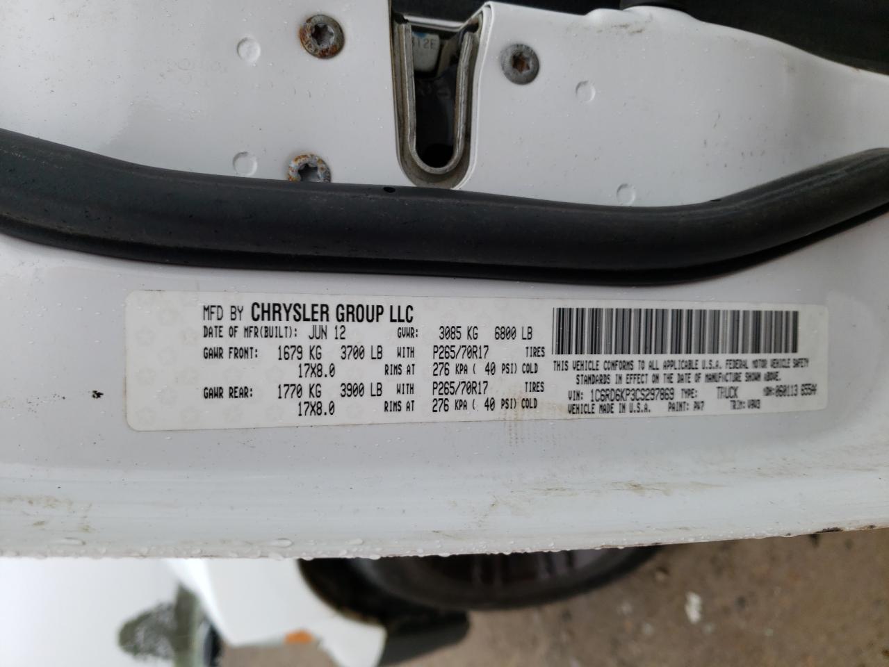 Photo 10 from auction – 2012 DODGE RAM 1500 S with VIN 1C6RD6KP3CS297869