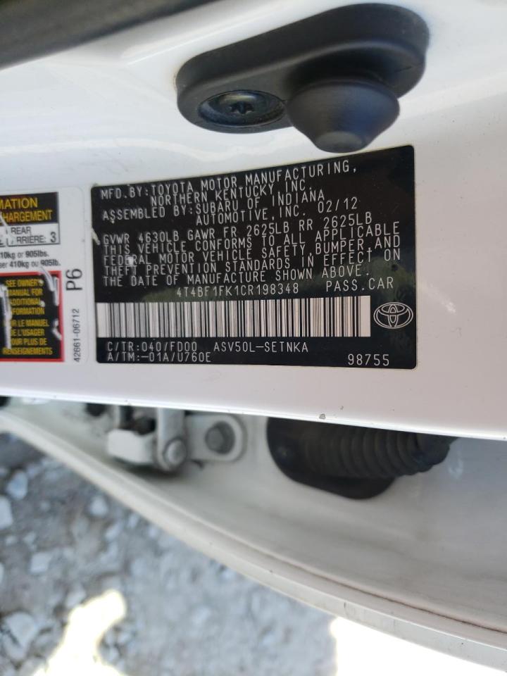 Photo 10 from auction – 2012 TOYOTA CAMRY BASE with VIN 4T4BF1FK1CR198348
