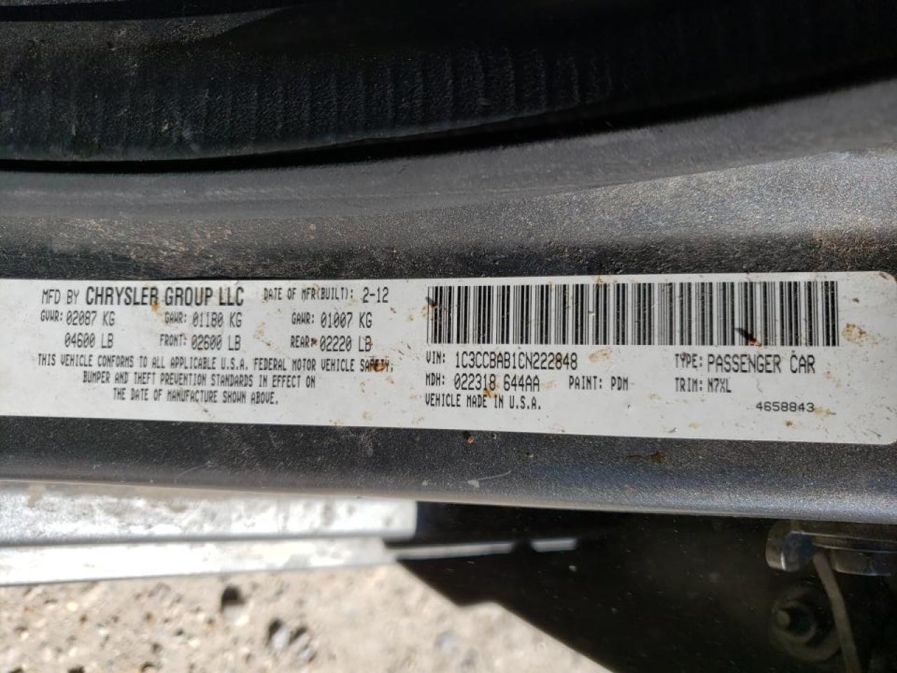 Photo 10 from auction – 2012 CHRYSLER 200 LX with VIN 1C3CCBAB1CN222848