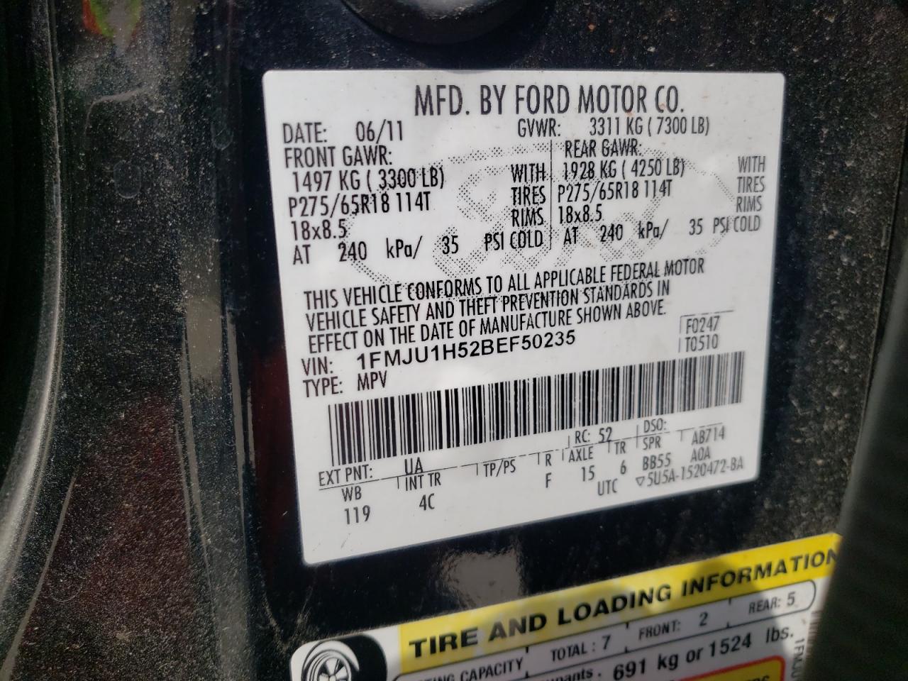 Photo 10 from auction – 2011 FORD EXPEDITION with VIN 1FMJU1H52BEF50235