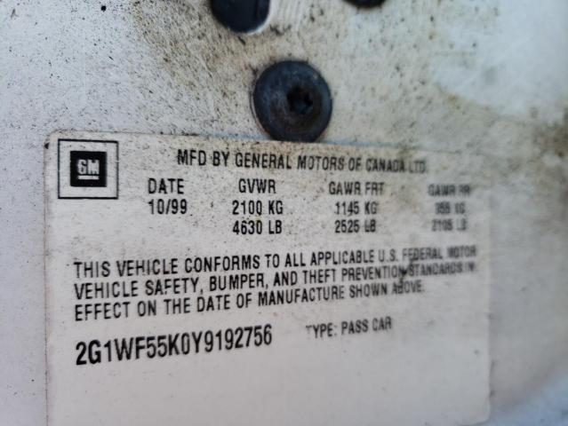 Photo 10 from auction – 2000 CHEVROLET IMPALA with VIN 2G1WF55K0Y9192756