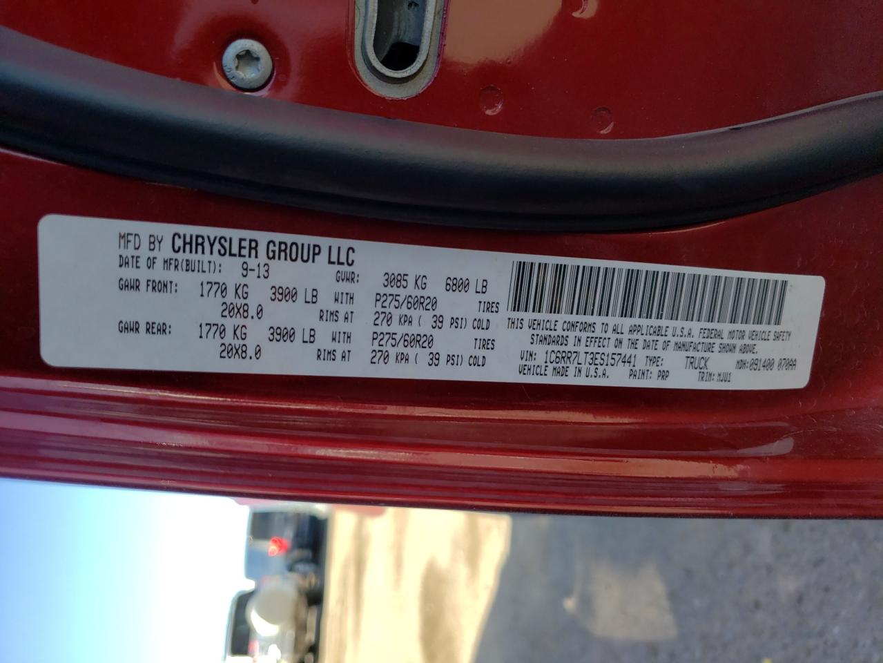 Photo 10 from auction – 2014 RAM 1500 SLT with VIN 1C6RR7LT3ES157441