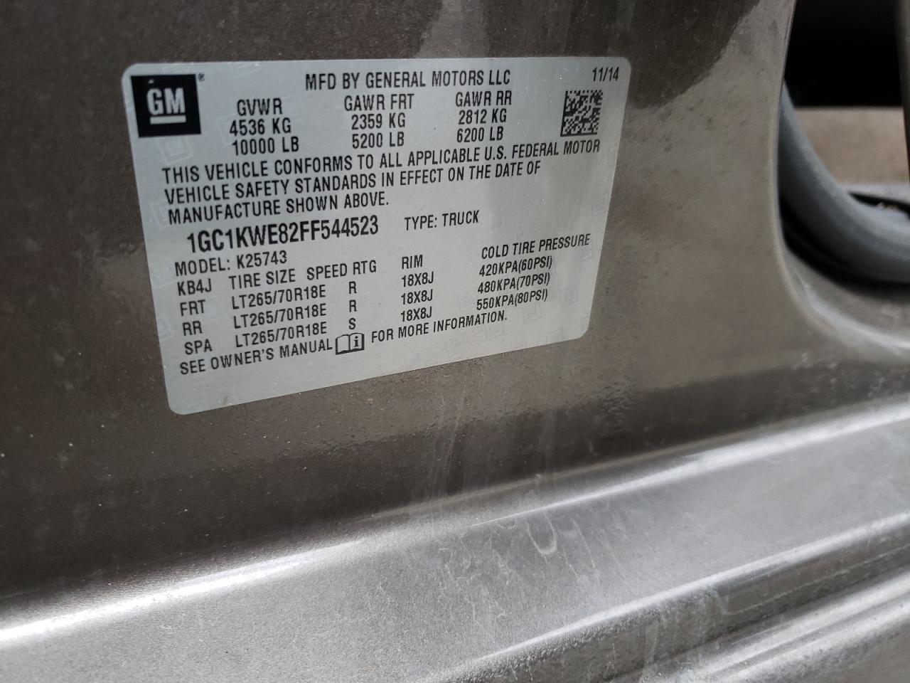 Photo 10 from auction – 2015 CHEVROLET SILVERADO with VIN 1GC1KWE82FF544523