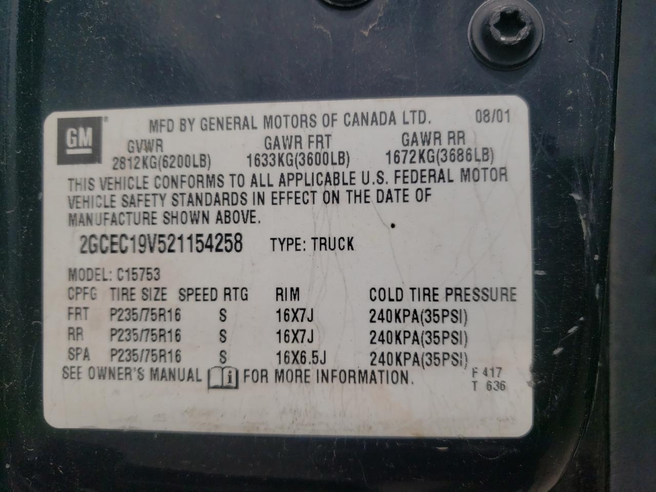 Photo 10 from auction – 2002 CHEVROLET SILVERADO with VIN 2GCEC19V521154258