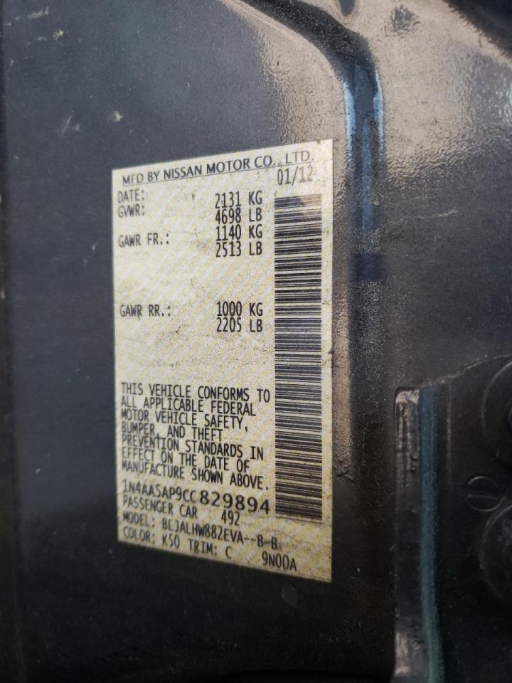 Photo 10 from auction – 2012 NISSAN MAXIMA S with VIN 1N4AA5AP9CC829894