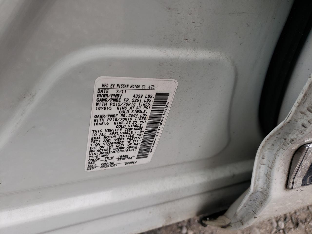 Photo 10 from auction – 2011 NISSAN ROGUE S with VIN JN8AS5MT0BW189057