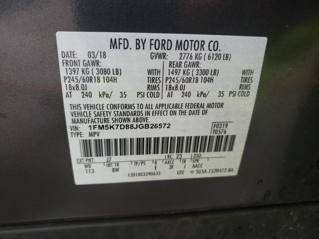 Photo 10 from auction – 2018 FORD EXPLORER X with VIN 1FM5K7D88JGB26572