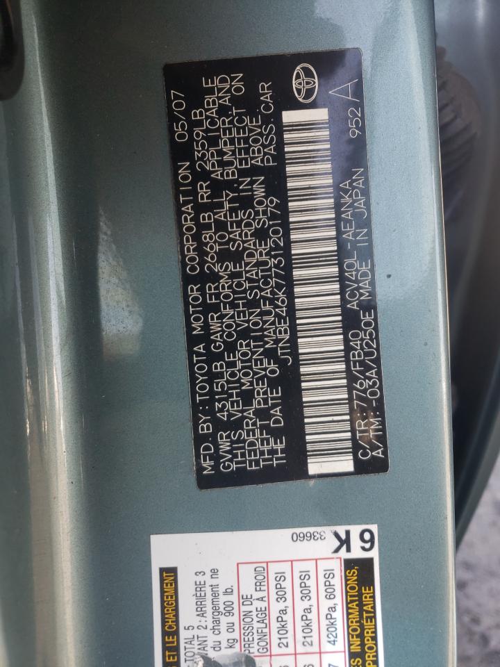 Photo 10 from auction – 2007 TOYOTA CAMRY CE with VIN JTNBE46K773120179