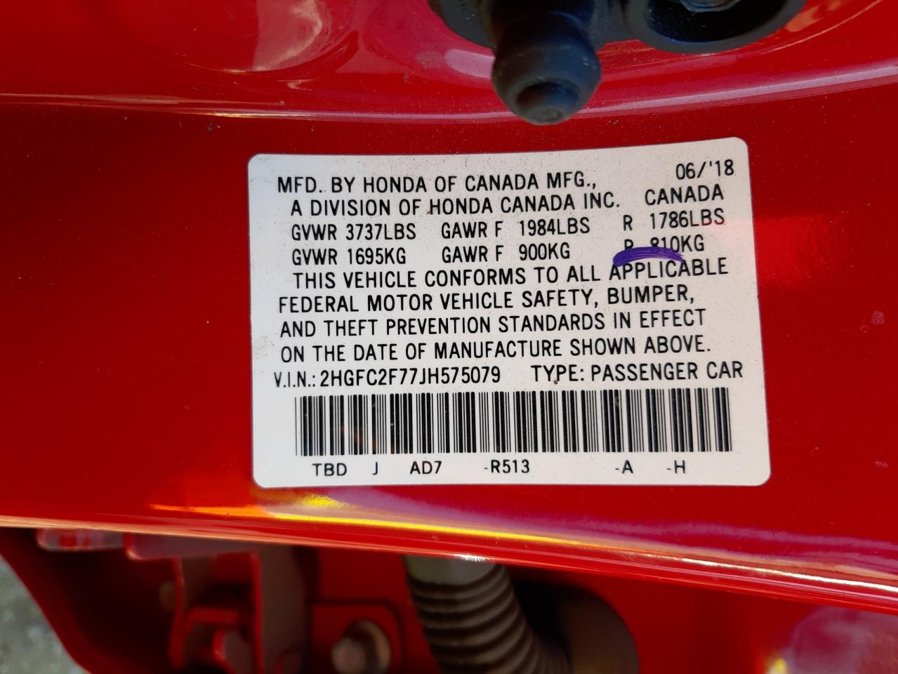 Photo 10 from auction – 2018 HONDA CIVIC EX with VIN 2HGFC2F77JH575079