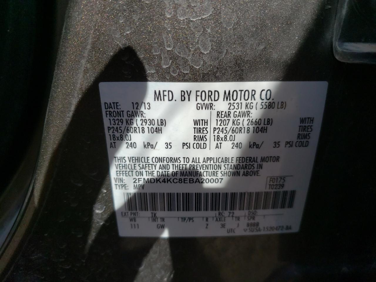 Photo 10 from auction – 2014 FORD EDGE LIMIT with VIN 2FMDK4KC8EBA20007