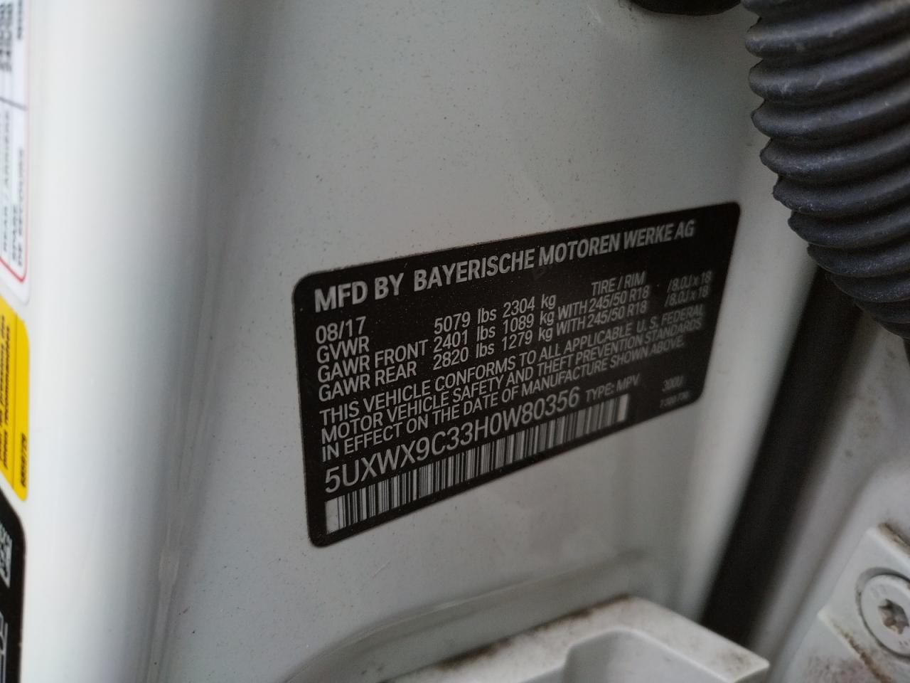 Photo 10 from auction – 2017 BMW X3 XDRIVE2 with VIN 5UXWX9C33H0W80356
