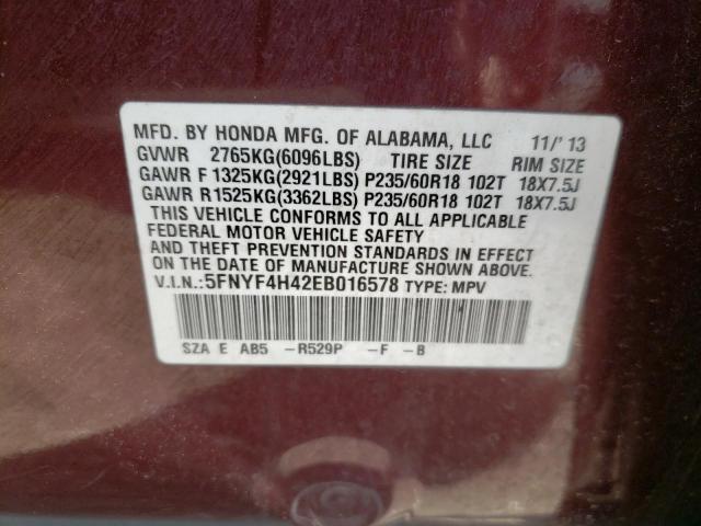 Photo 10 from auction – 2014 HONDA PILOT EX with VIN 5FNYF4H42EB016578