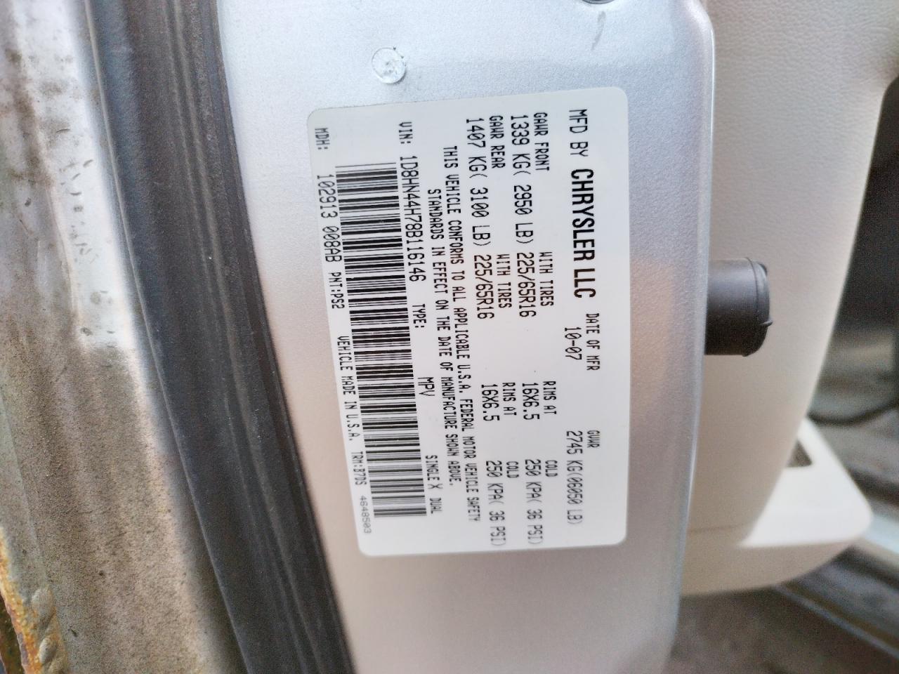 Photo 10 from auction – 2008 DODGE GRAND CARA with VIN 1D8HN44H78B116146