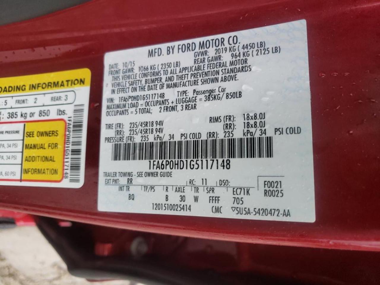 Photo 10 from auction – 2016 FORD FUSION SE with VIN 1FA6P0HD1G5117148