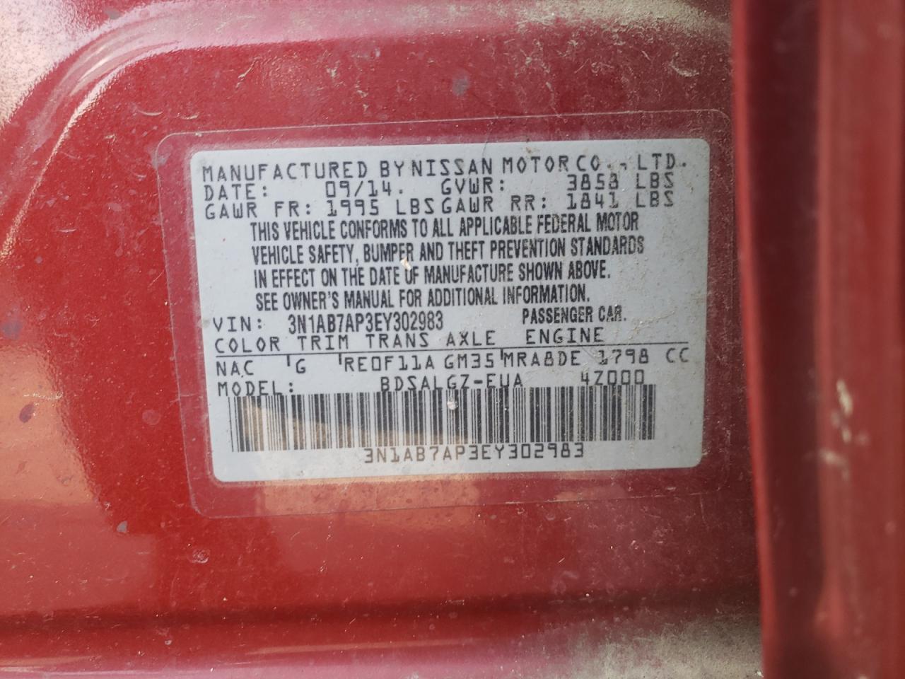 Photo 10 from auction – 2014 NISSAN SENTRA S with VIN 3N1AB7AP3EY302983