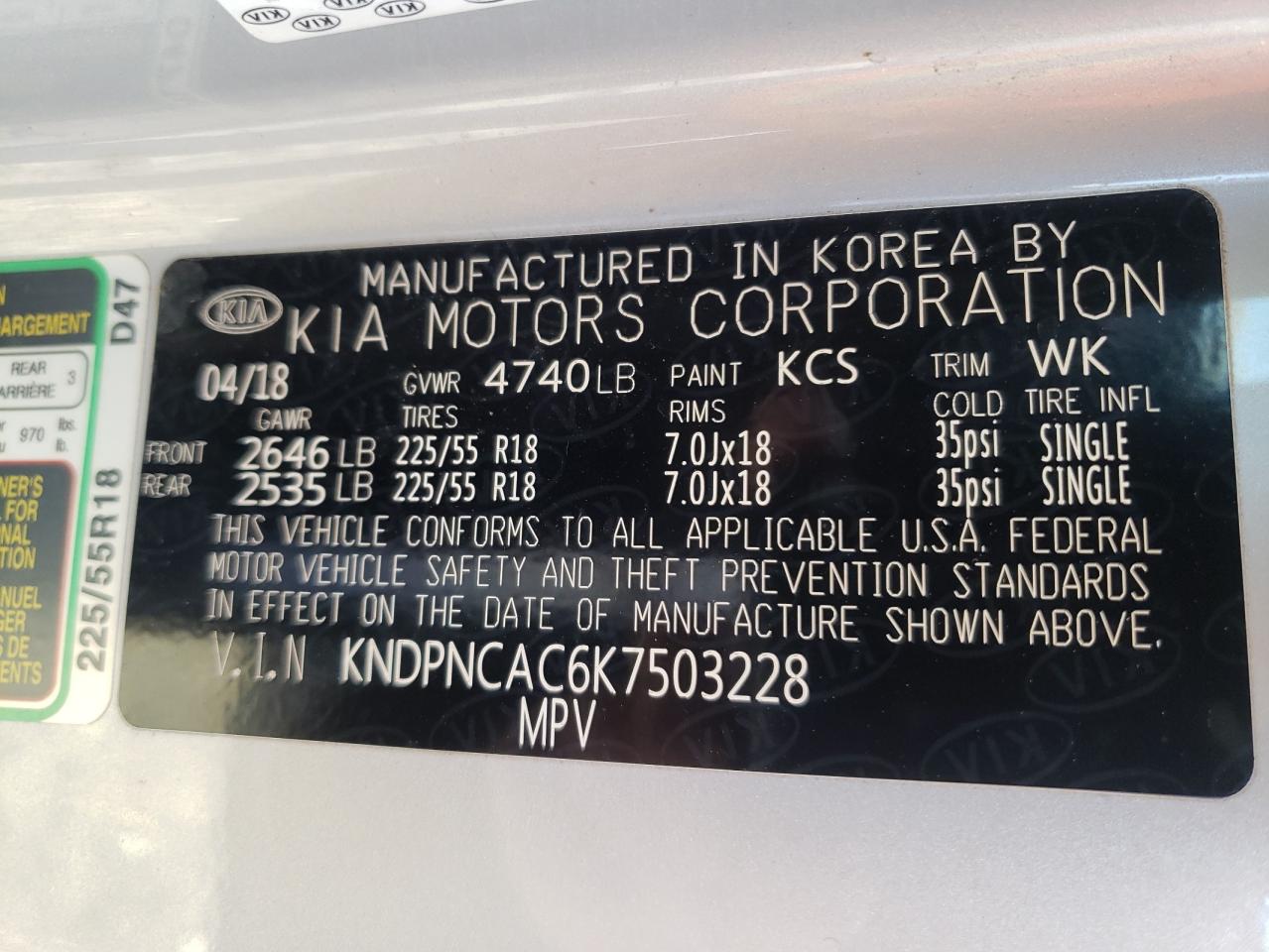 Photo 10 from auction – 2019 KIA SPORTAGE E with VIN KNDPNCAC6K7503228