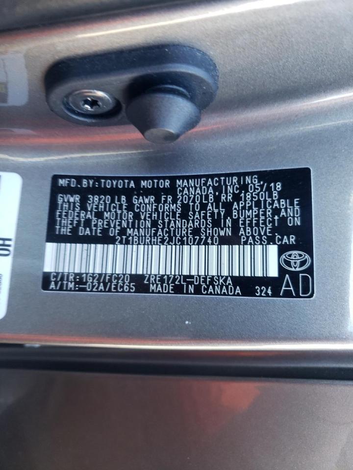 Photo 10 from auction – 2018 TOYOTA COROLLA L with VIN 2T1BURHE2JC107740