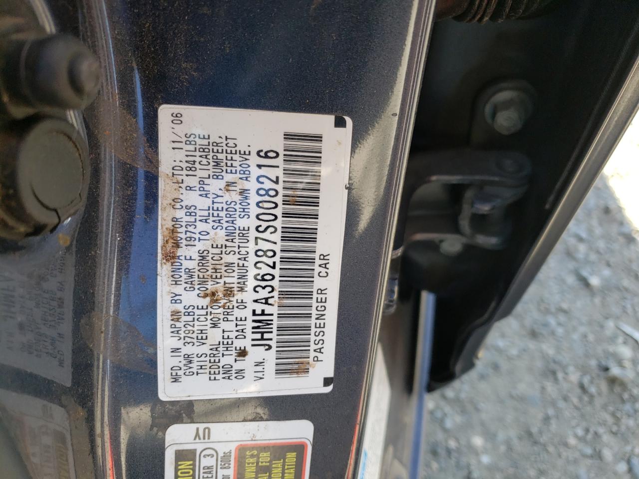 Photo 10 from auction – 2007 HONDA CIVIC HYBR with VIN JHMFA36287S008216