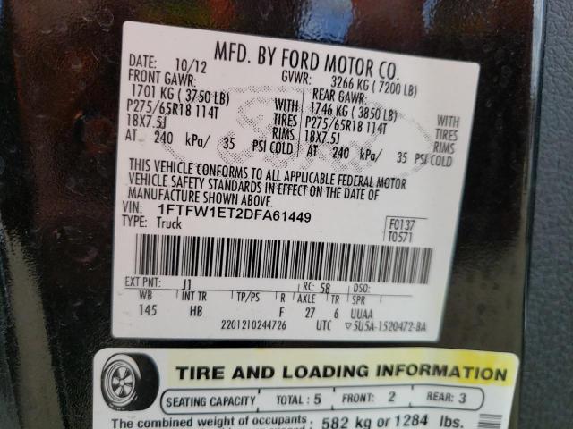 Photo 10 from auction – 2013 FORD F150 SUPER with VIN 1FTFW1ET2DFA61449