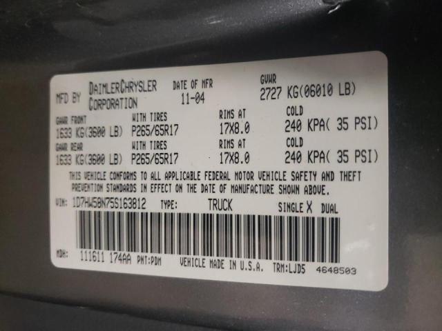Photo 10 from auction – 2005 DODGE DAKOTA QUA with VIN 1D7HW58N75S163812