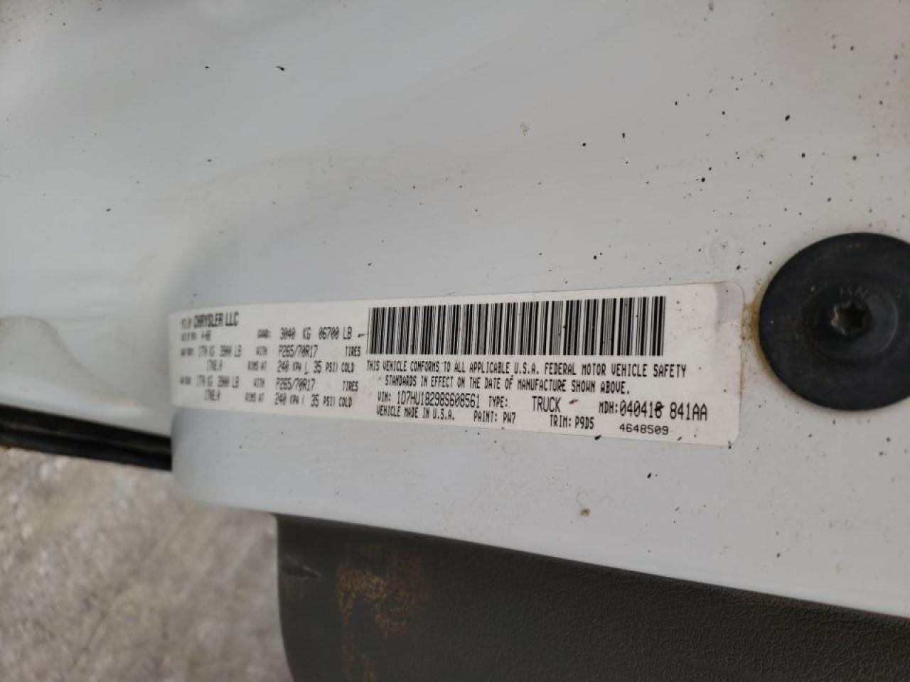Photo 10 from auction – 2008 DODGE RAM 1500 S with VIN 1D7HU18298S608561