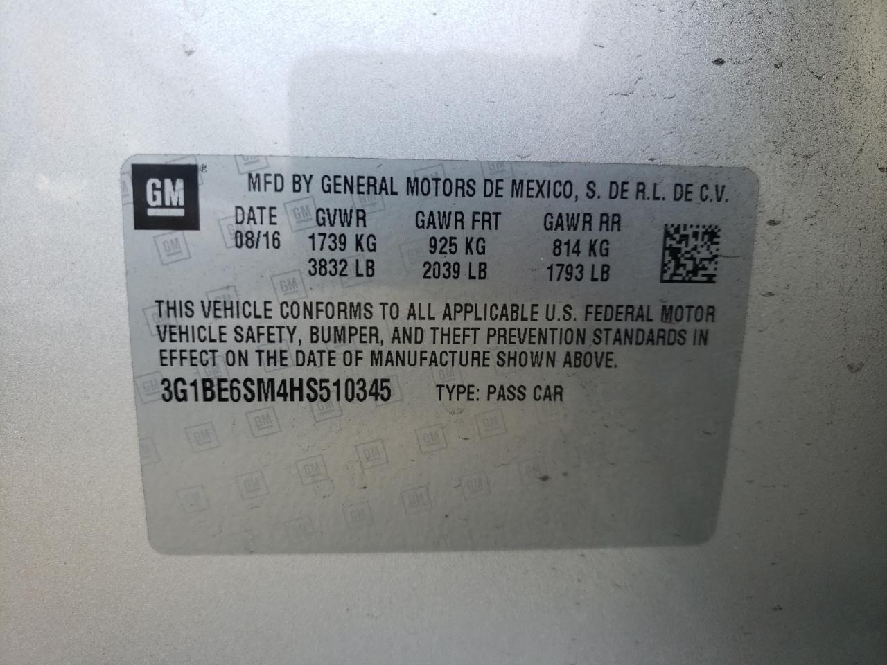 Photo 10 from auction – 2017 CHEVROLET CRUZE LT with VIN 3G1BE6SM4HS510345