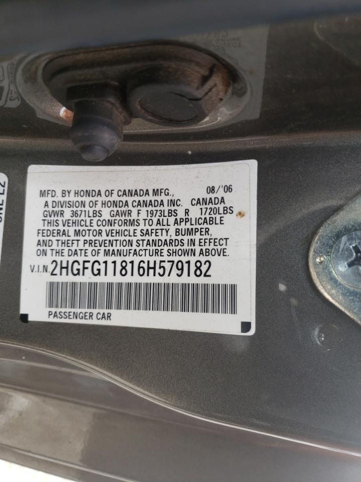 Photo 10 from auction – 2006 HONDA CIVIC EX with VIN 2HGFG11816H579182