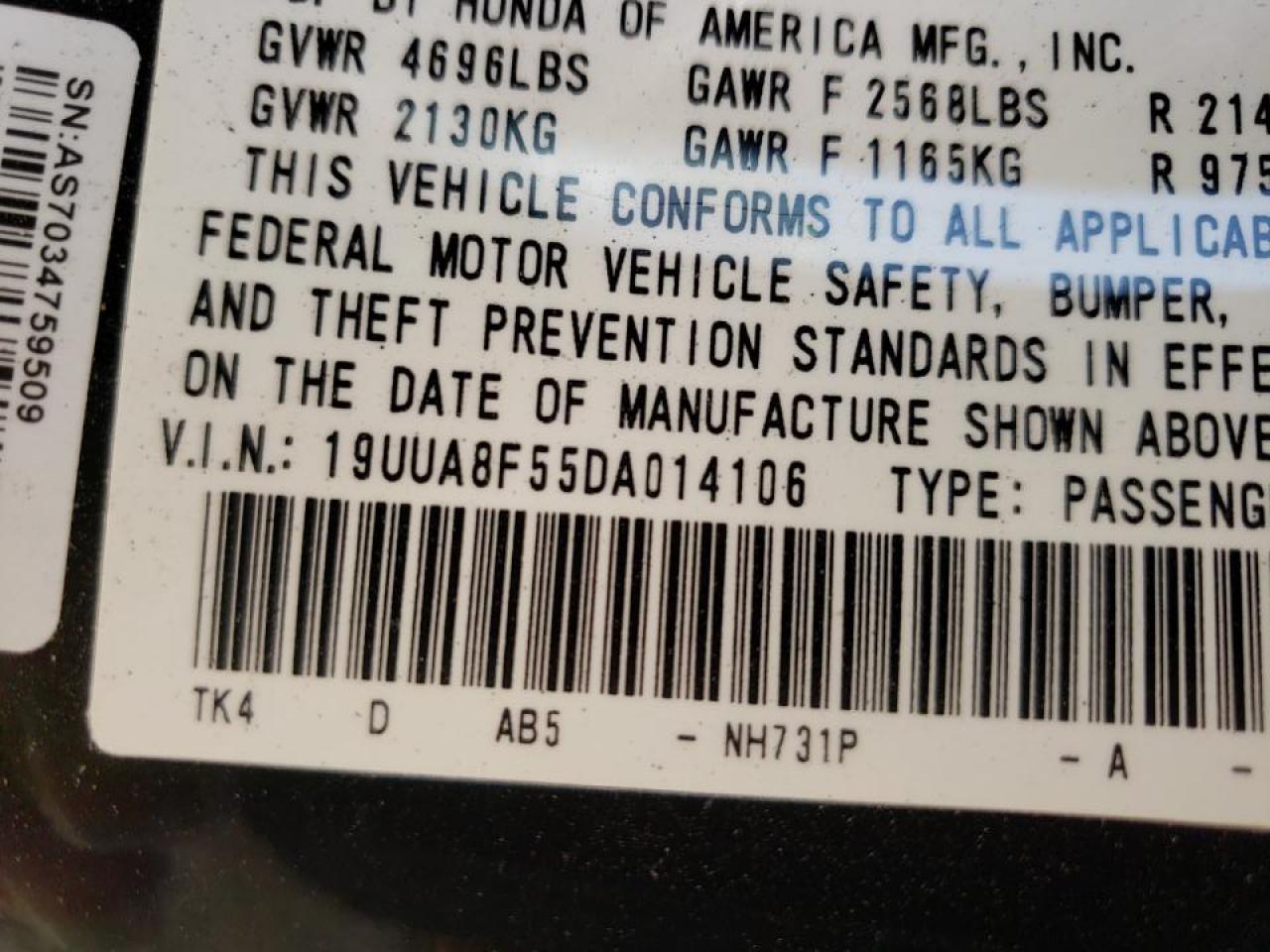 Photo 10 from auction – 2013 ACURA TL TECH with VIN 19UUA8F55DA014106