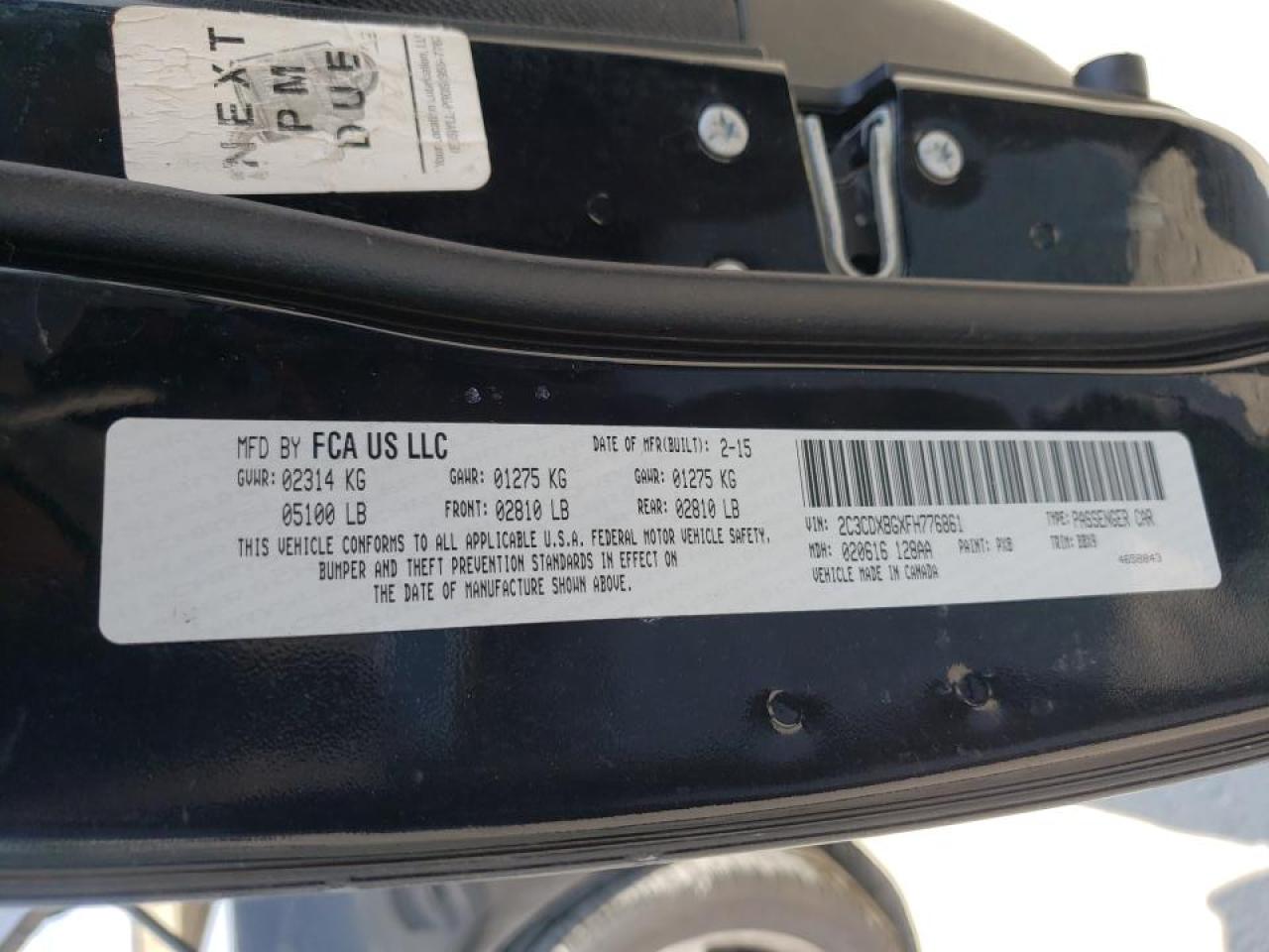 Photo 10 from auction – 2015 DODGE CHARGER SE with VIN 2C3CDXBGXFH776861