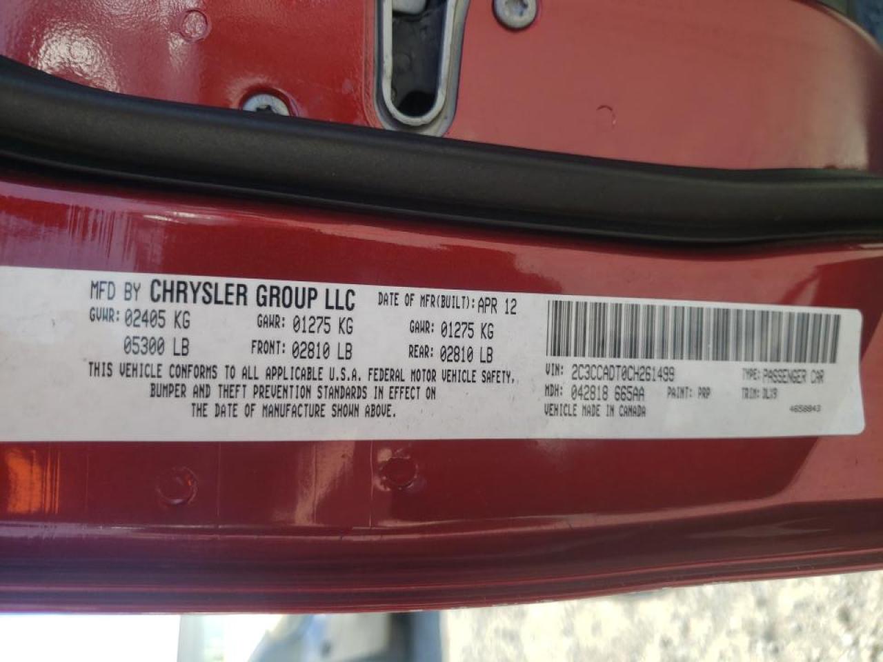 Photo 10 from auction – 2012 CHRYSLER 300 S with VIN 2C3CCADT0CH261499