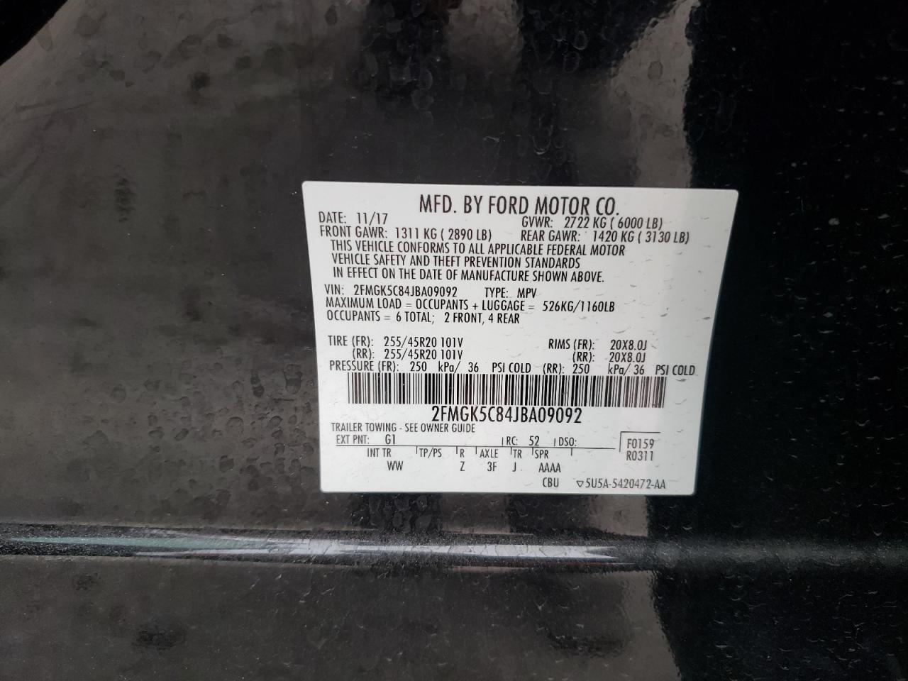 Photo 10 from auction – 2018 FORD FLEX SEL with VIN 2FMGK5C84JBA09092