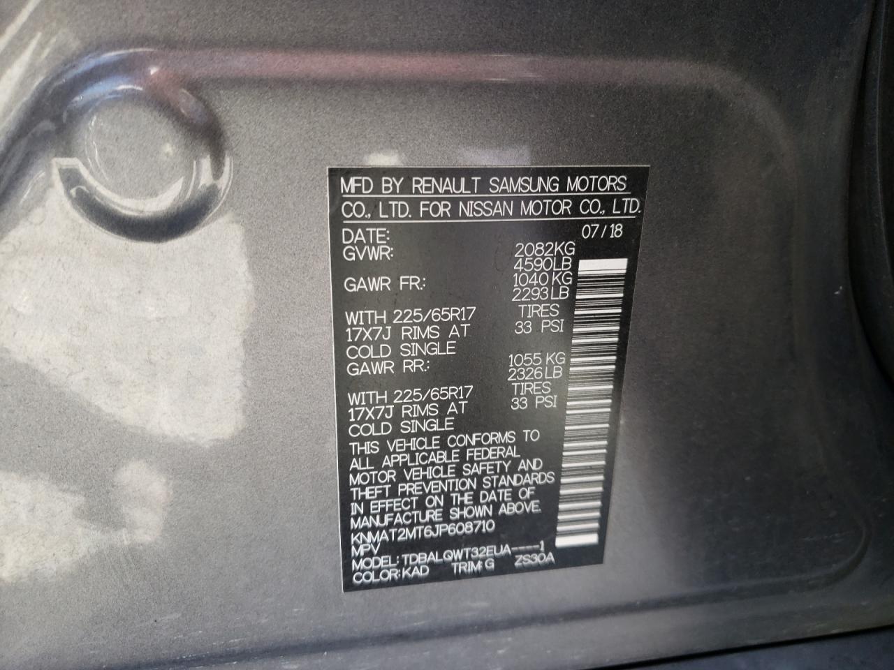 Photo 10 from auction – 2018 NISSAN ROGUE S with VIN KNMAT2MT6JP608710