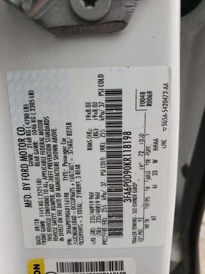 Photo 10 from auction – 2019 FORD FUSION TIT with VIN 3FA6P0D90KR118198