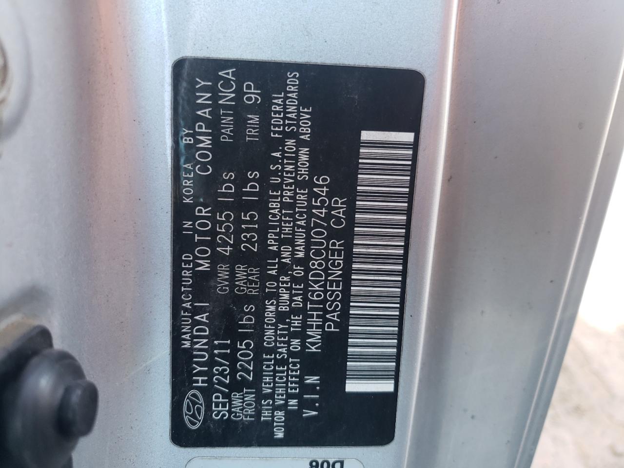 Photo 10 from auction – 2012 HYUNDAI GENESIS CO with VIN KMHHT6KD8CU074546