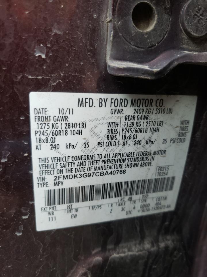 Photo 10 from auction – 2012 FORD EDGE SE with VIN 2FMDK3G97CBA40768