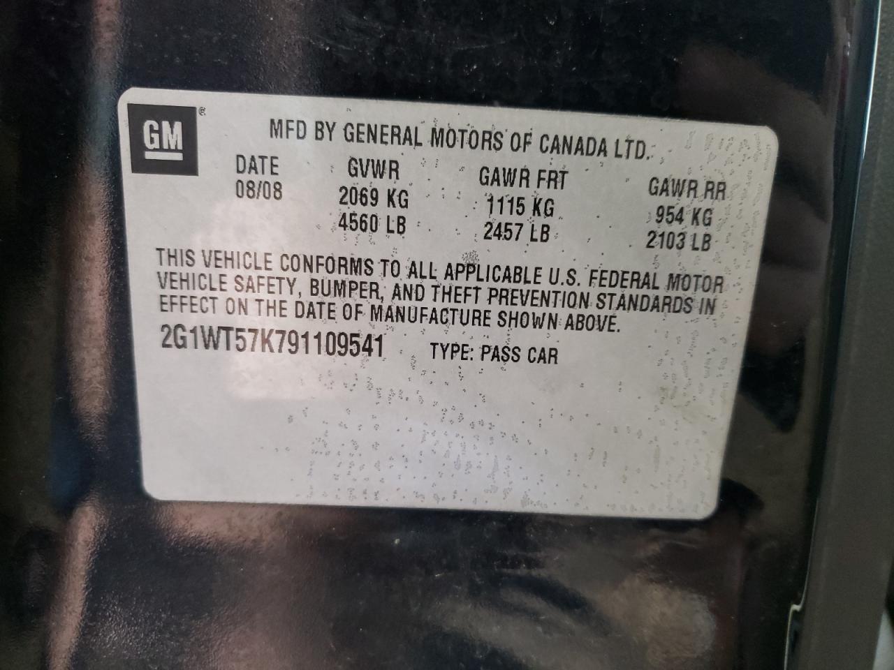 Photo 10 from auction – 2009 CHEVROLET IMPALA 1LT with VIN 2G1WT57K791109541