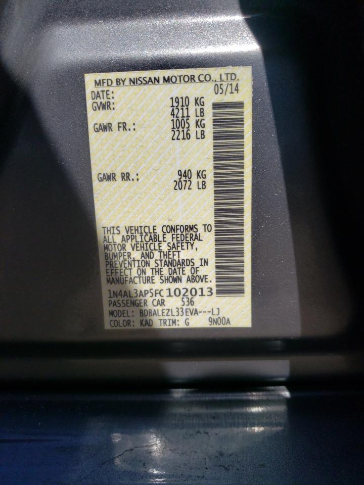Photo 10 from auction – 2015 NISSAN ALTIMA 2.5 with VIN 1N4AL3AP5FC102013