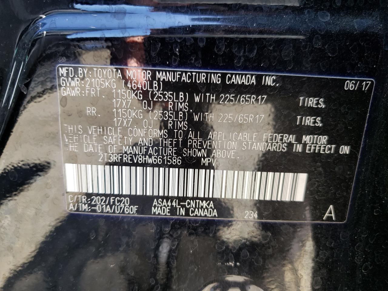 Photo 10 from auction – 2017 TOYOTA RAV4 XLE with VIN 2T3RFREV8HW661586