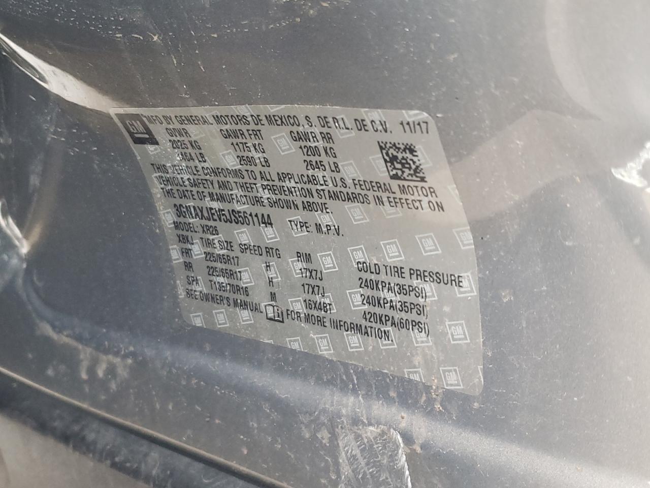 Photo 10 from auction – 2018 CHEVROLET EQUINOX LT with VIN 3GNAXJEV5JS561144