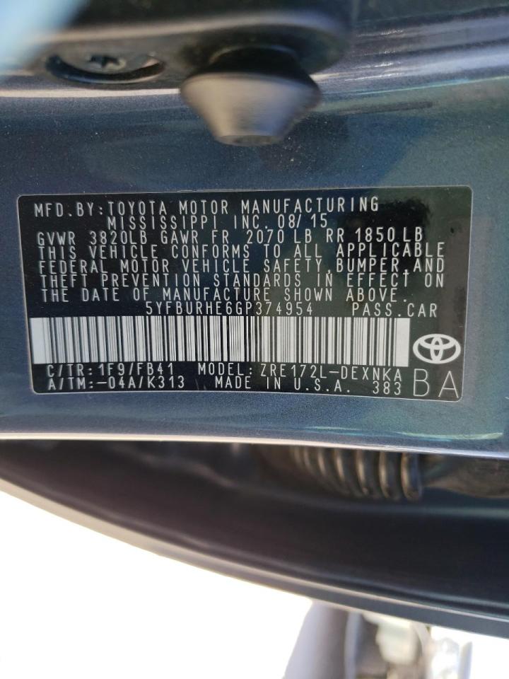 Photo 10 from auction – 2016 TOYOTA COROLLA L with VIN 5YFBURHE6GP374954