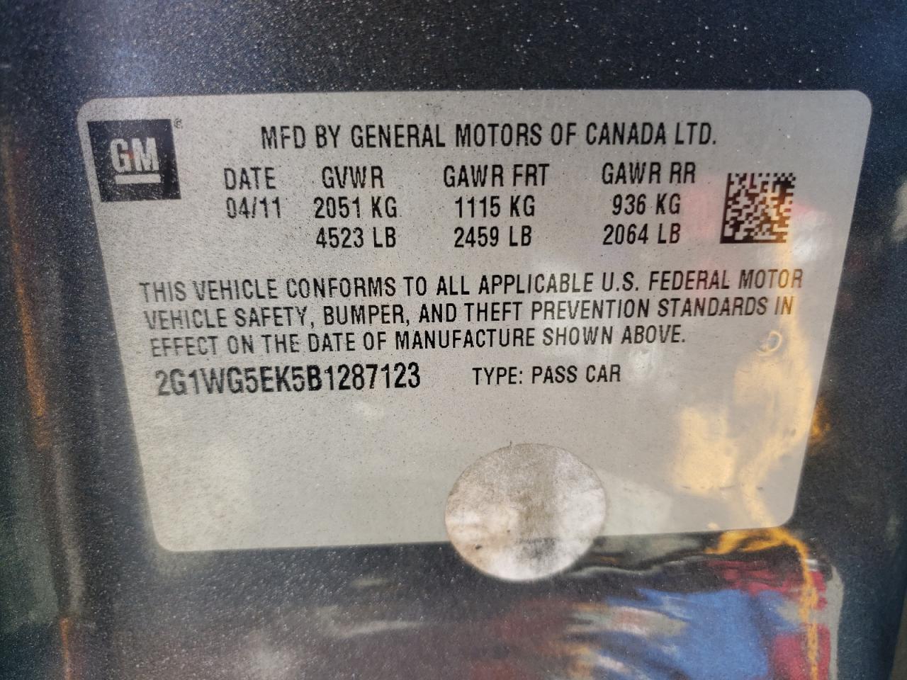 Photo 10 from auction – 2011 CHEVROLET IMPALA LT with VIN 2G1WG5EK5B1287123
