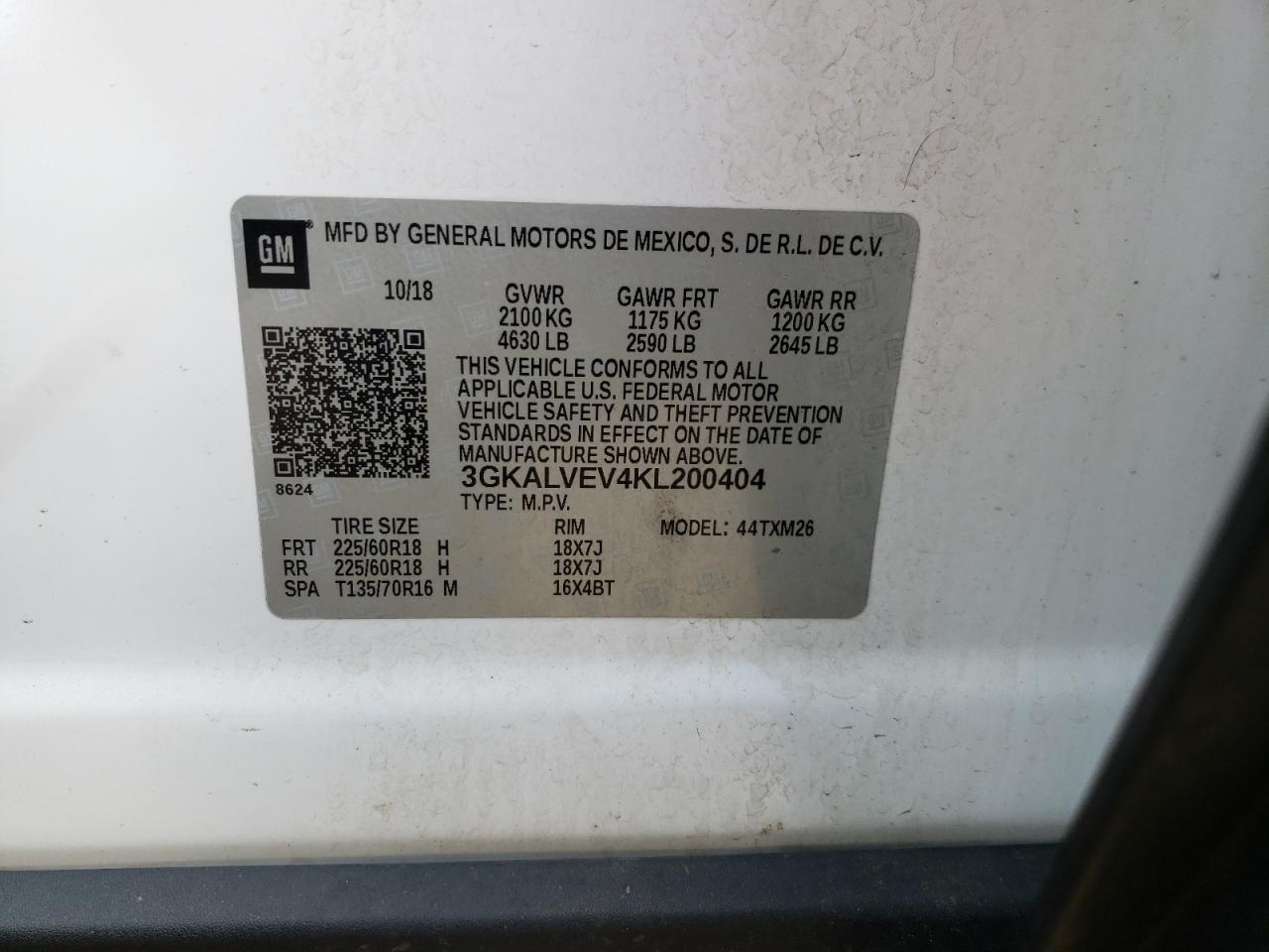 Photo 10 from auction – 2019 GMC TERRAIN SL with VIN 3GKALVEV4KL200404