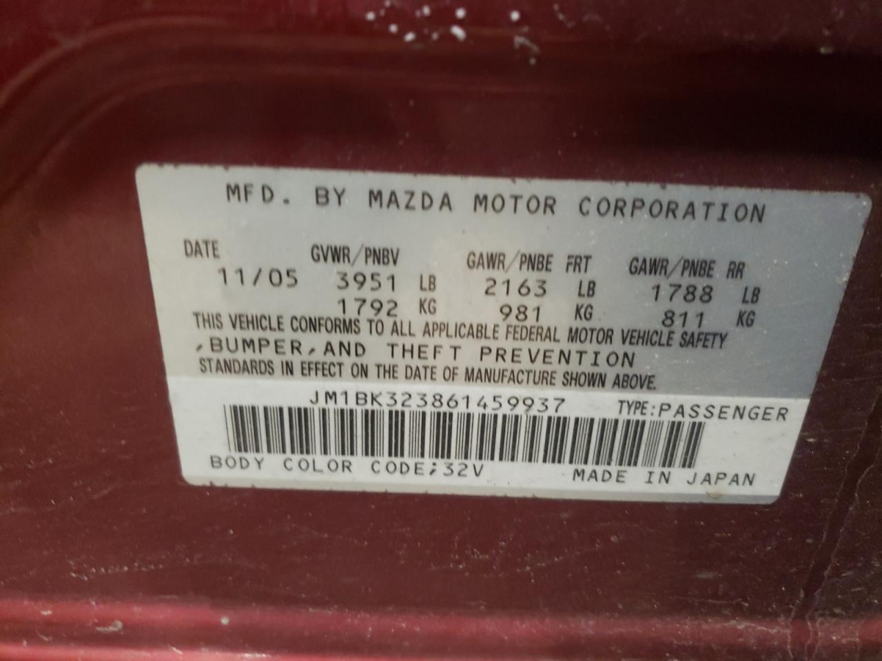 Photo 10 from auction – 2006 MAZDA 3 S with VIN JM1BK323861459937