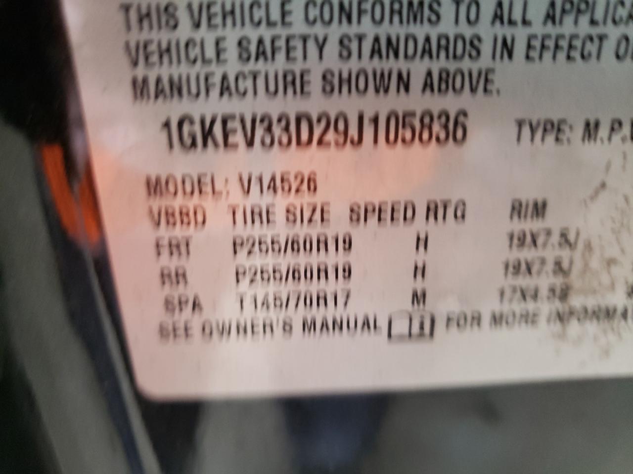 Photo 10 from auction – 2009 GMC ACADIA SLT with VIN 1GKEV33D29J105836
